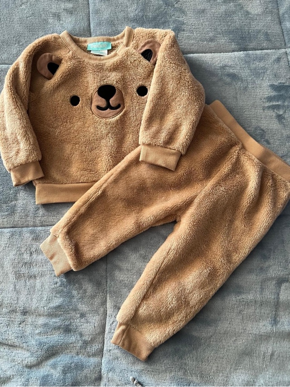 pekkle tan Baby Bear Plush Matching Set - Cozy Sweatshirt & Joggers